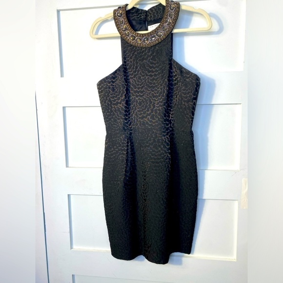 Trina Turk Black Metallic Black Sleeveless Caprice Dress Embellished Neckline - Picture 1 of 16